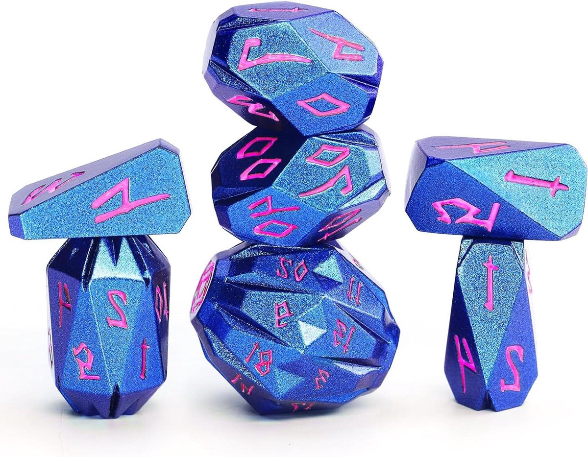 DND Dobbelstenen Set - RPG Dobbelstenen - Tafelspel Spelen - Uniek Natuurlijk Ontwerp - 7 Stuks - Blauw Roze