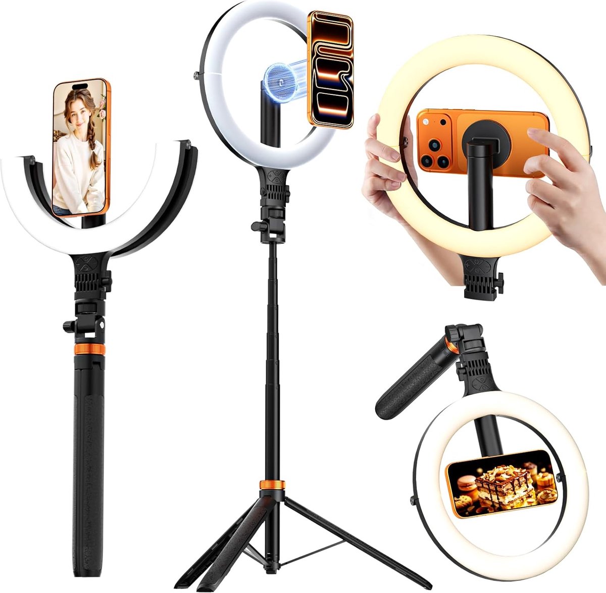 Ringlamp met Statief - Smartphone en Microfoon Houder - Selfie verlichting - Verstelbaar