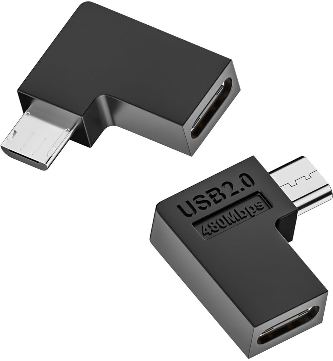 QIANRENON 90° USB C naar Micro USB Adapter - 2 Stuks voor Snelle Oplading en Dataoverdracht