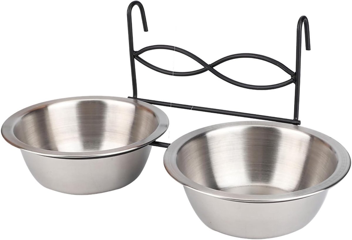 Hanging Bowls voor Honden, Roestvrij Stalen Voer- en Drinkbakken, Verwijderbaar, 13x4cm, Set van 2 met Haak