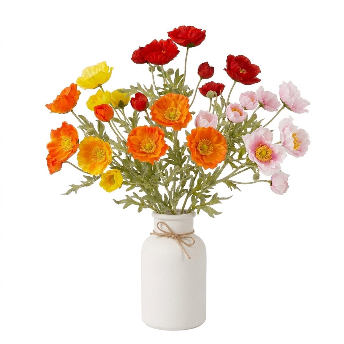 Boeket Kunstbloemen Klaprozen Poppy - H62 cm - 4 kleuren mix - 12x stelen kunstbloemen - bloemetjes