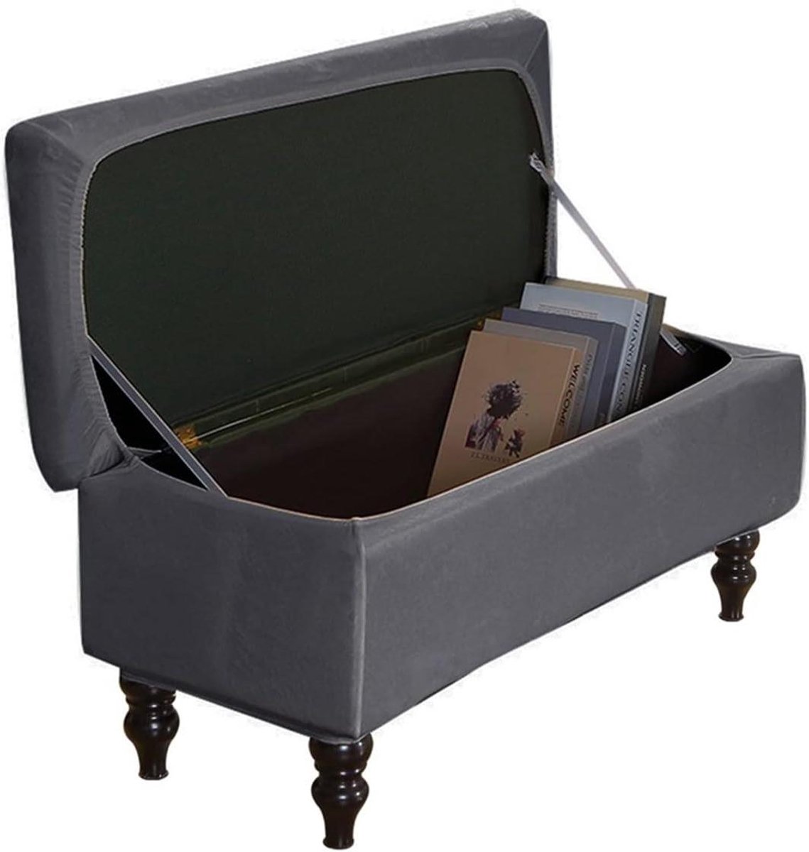 Hoes voor rechthoekige poef Fluweel met deksel Hoes voor grote/middelgrote/kleine opbergbank Poef Opvouwbare hoes voor voetenbank Hoes voor voetenbank,Dark gray,1Medium