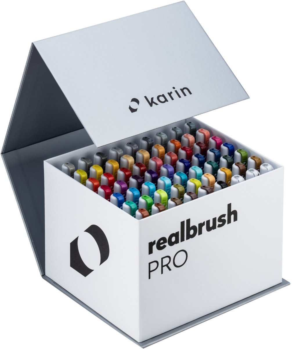 Karin Realbrush PRO Mega Box Aquarelmarkers 60 kleuren + 3 blenders