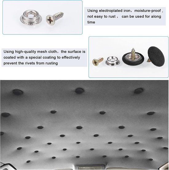 65 stuks autohemel-reparatieset, autoreparatie klinknagels, autodak, klinknagels, auto dakhemelreparatie, met spelden, schroevendraaier, meetlint, voor auto's, zwart — afbeelding 5