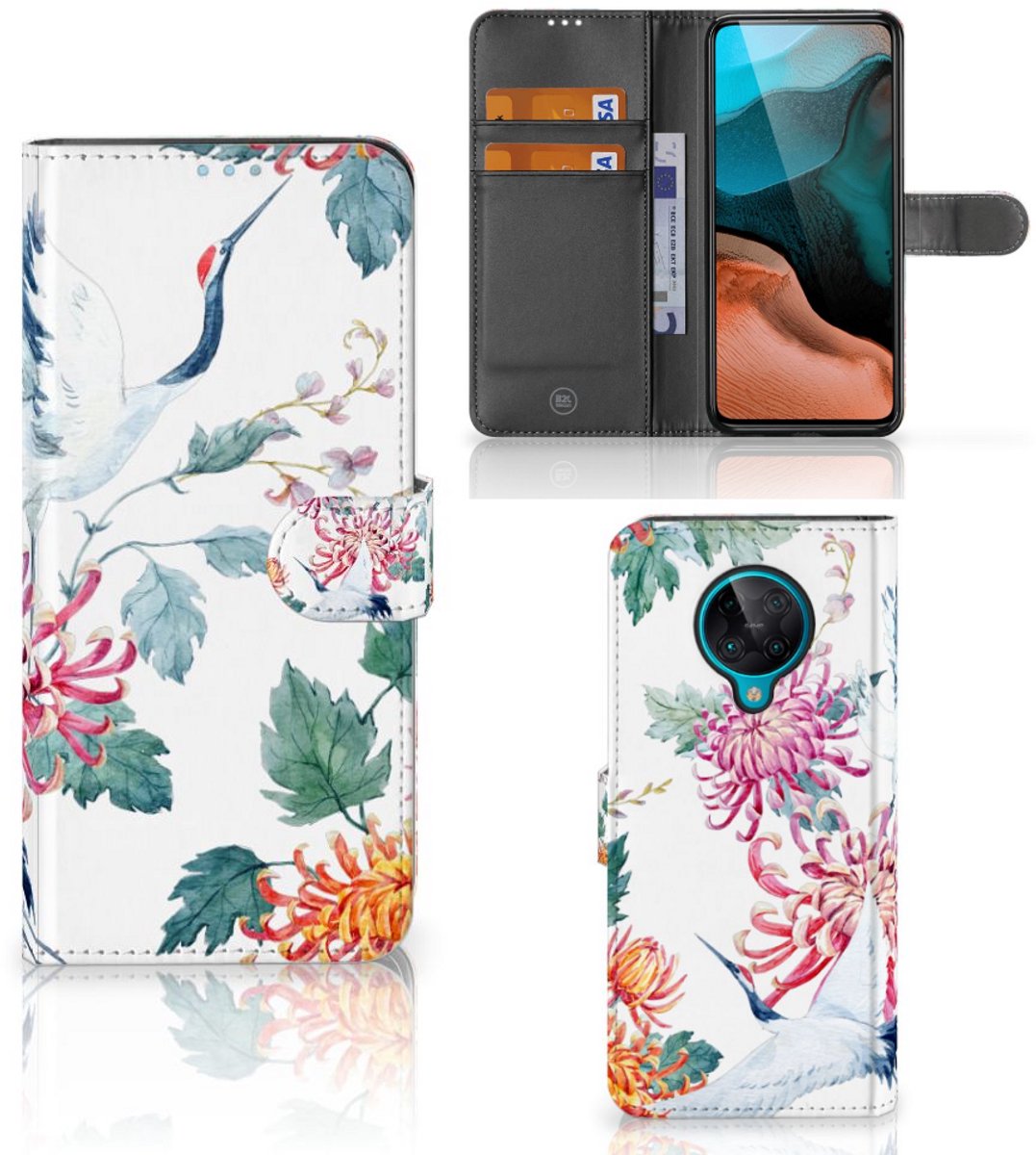 Xiaomi Poco F2 Pro Telefoonhoesje met Pasjes Bird Flowers