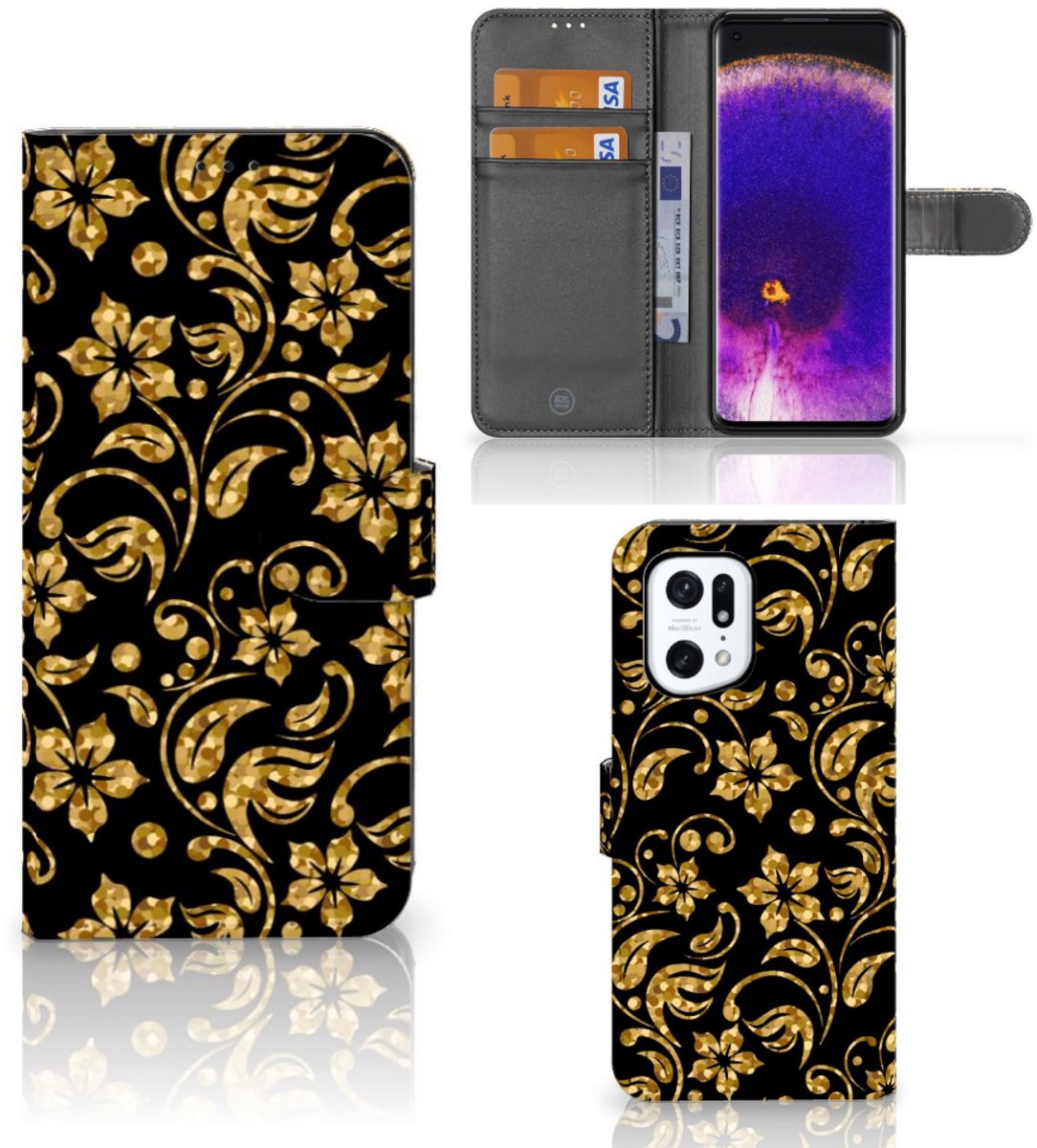 OPPO Find X5 Pro Hoesje Gouden Bloemen