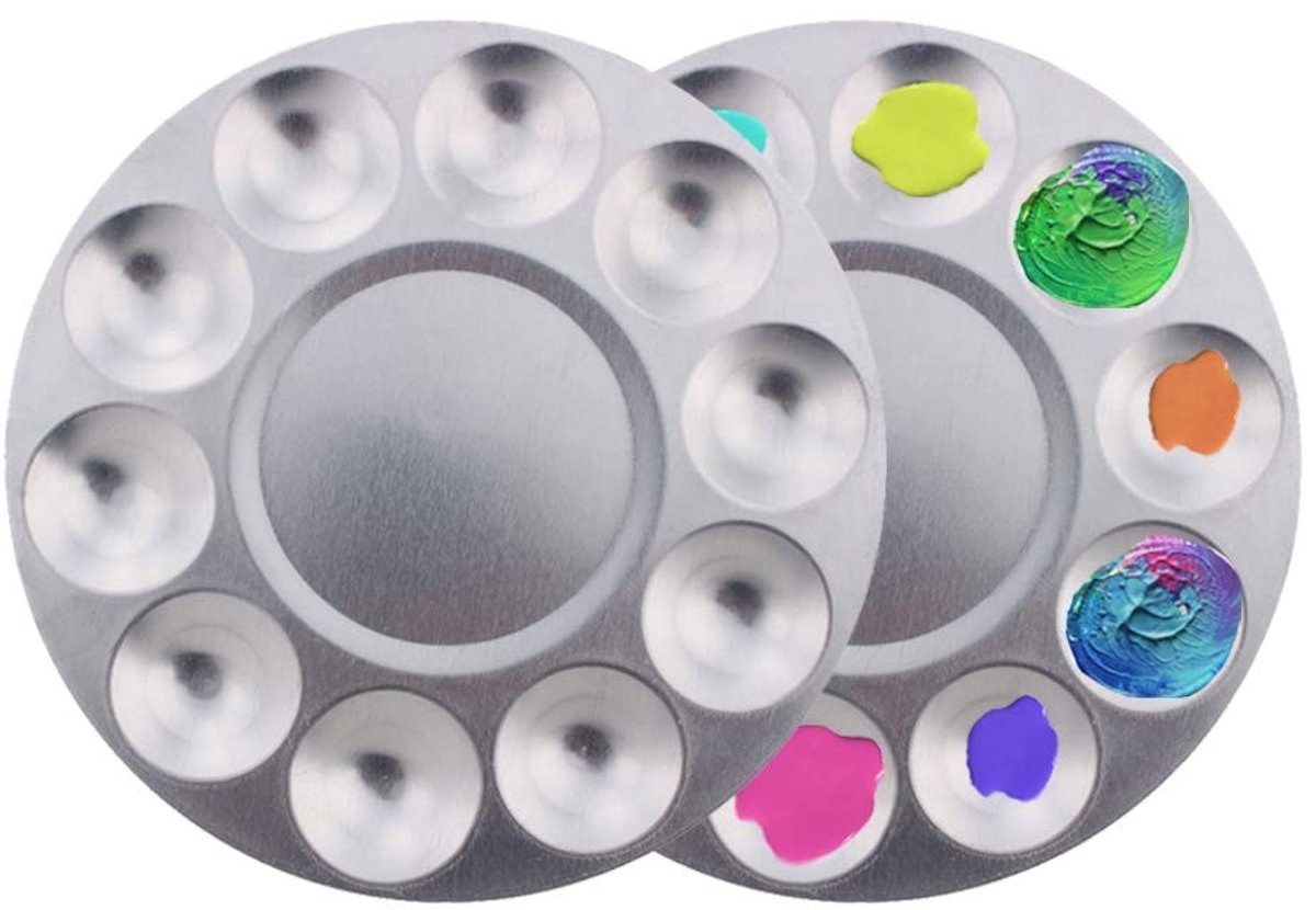 Cosensi - 10 Pits Palet - Mengpalet voor Schilderen - Ronde Aluminium Palette - Ideaal voor Olie- en Aquarelverf - Geschikt voor Kunstprojecten