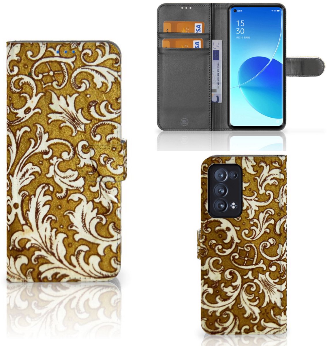 Wallet Case OPPO Reno 6 Pro Plus 5G Barok Goud