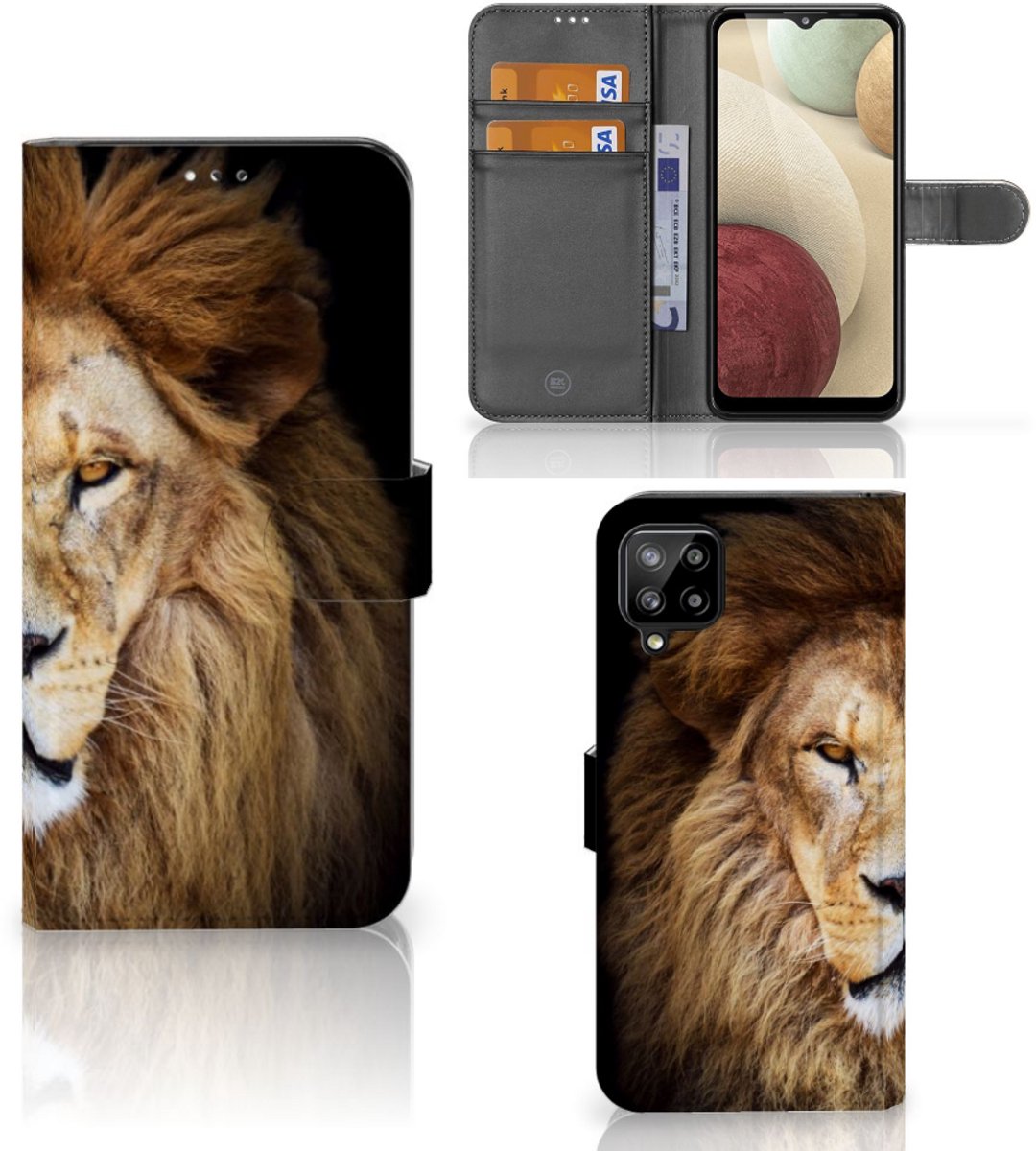 Samsung Galaxy A12 Telefoonhoesje met Pasjes Leeuw
