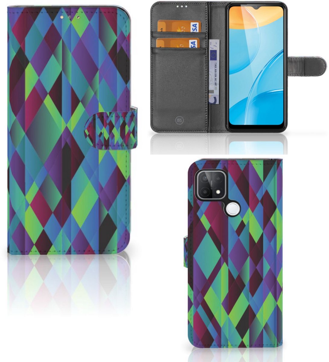 OPPO A15 Book Case Abstract Green Blue