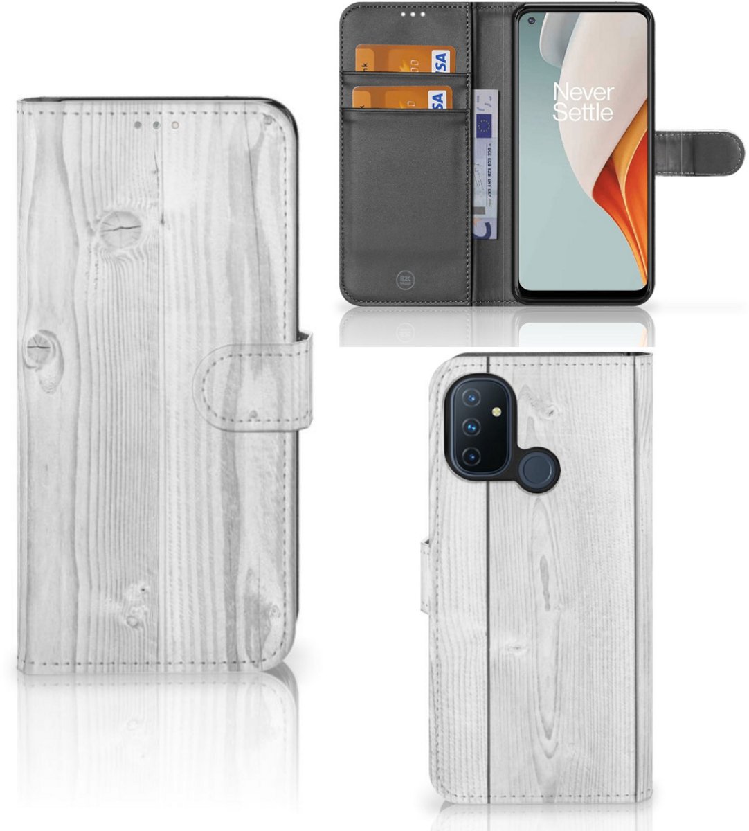 Boekhoesje voor OnePlus Nord N100 Book Style Case White Wood