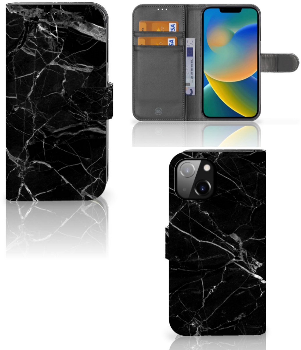 Apple iPhone 14 Bookcase Marmer Zwart - Origineel Cadeau Vader