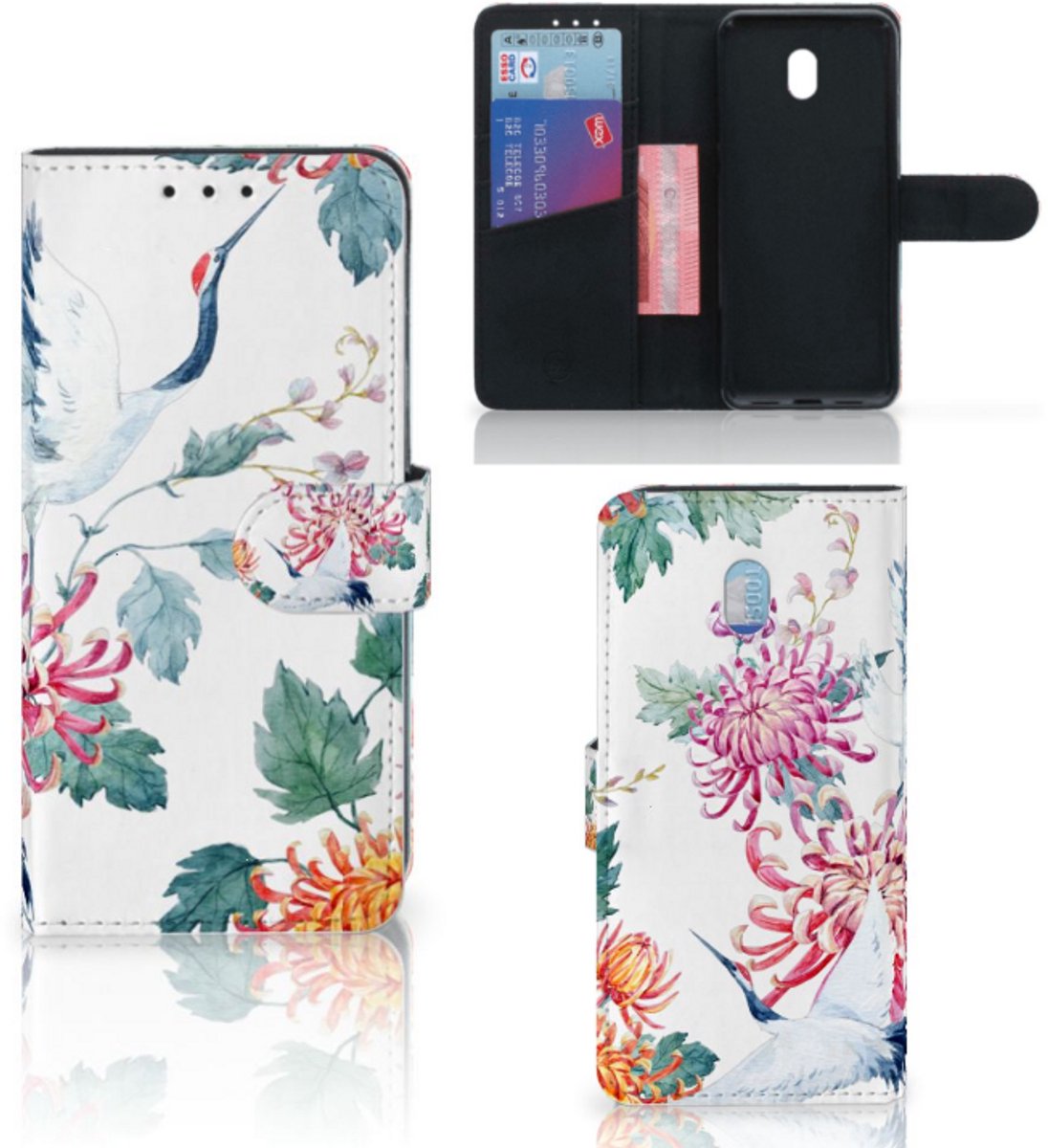 Book Case voor Xiaomi Redmi 8A Telefoonhoesje met Pasjes Bird Flowers