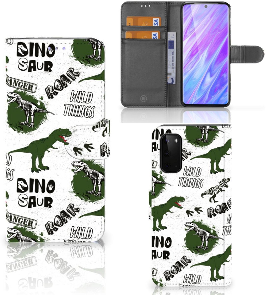 Telefoonhoesje met Pasjes voor Samsung Galaxy S20 Dinosaurus