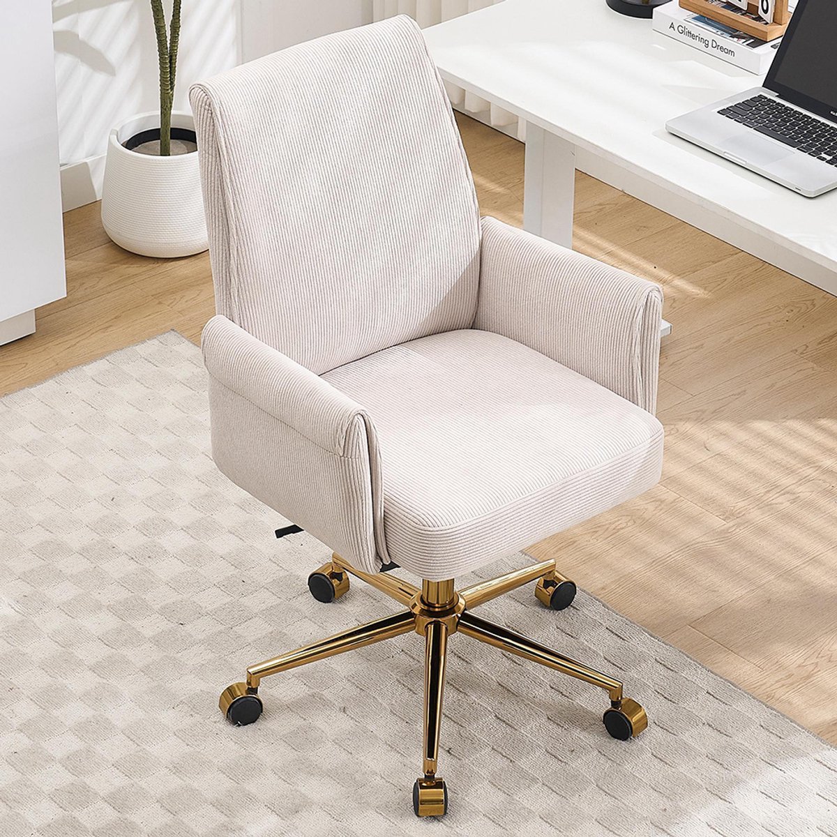 BLACKCOLORS In hoogte verstelbare draaibare bureaustoel met middelhoge rugleuning, gestreepte bekleding en ergonomische vorm – de ideale keuze voor werk, studie of ontspanning. De middelhoge rugleuning biedt op