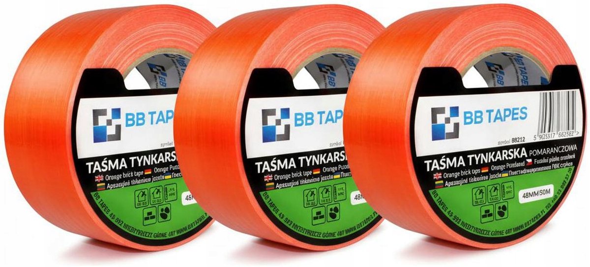 BB TAPES Serie - Sterke UV-bestendige Pleisterband - Oranje - 48mm x 50m - 3 Stuks