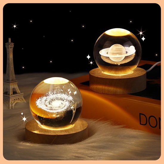 Kristallen Bol Lamp - Nachtlampje Decoratie - Sfeerverlichting Kamer - 3D Gegraveerd Patroon - 60 mm Bol - Nevel — afbeelding 2