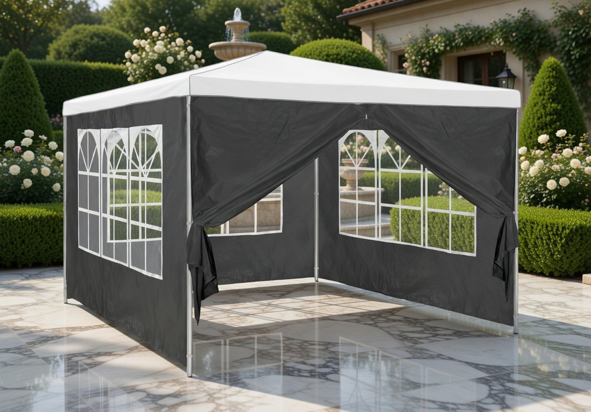 Partytent Zijwanden Set 4 stuks 2x3 m – Waterdichte PE & PVC Zeilen met Rits en Raam – Grijs – Ideaal voor Tuinfeest, Festival, Outdoor Evenementen en Bescherming Tegen Wind & Regen medahomestore