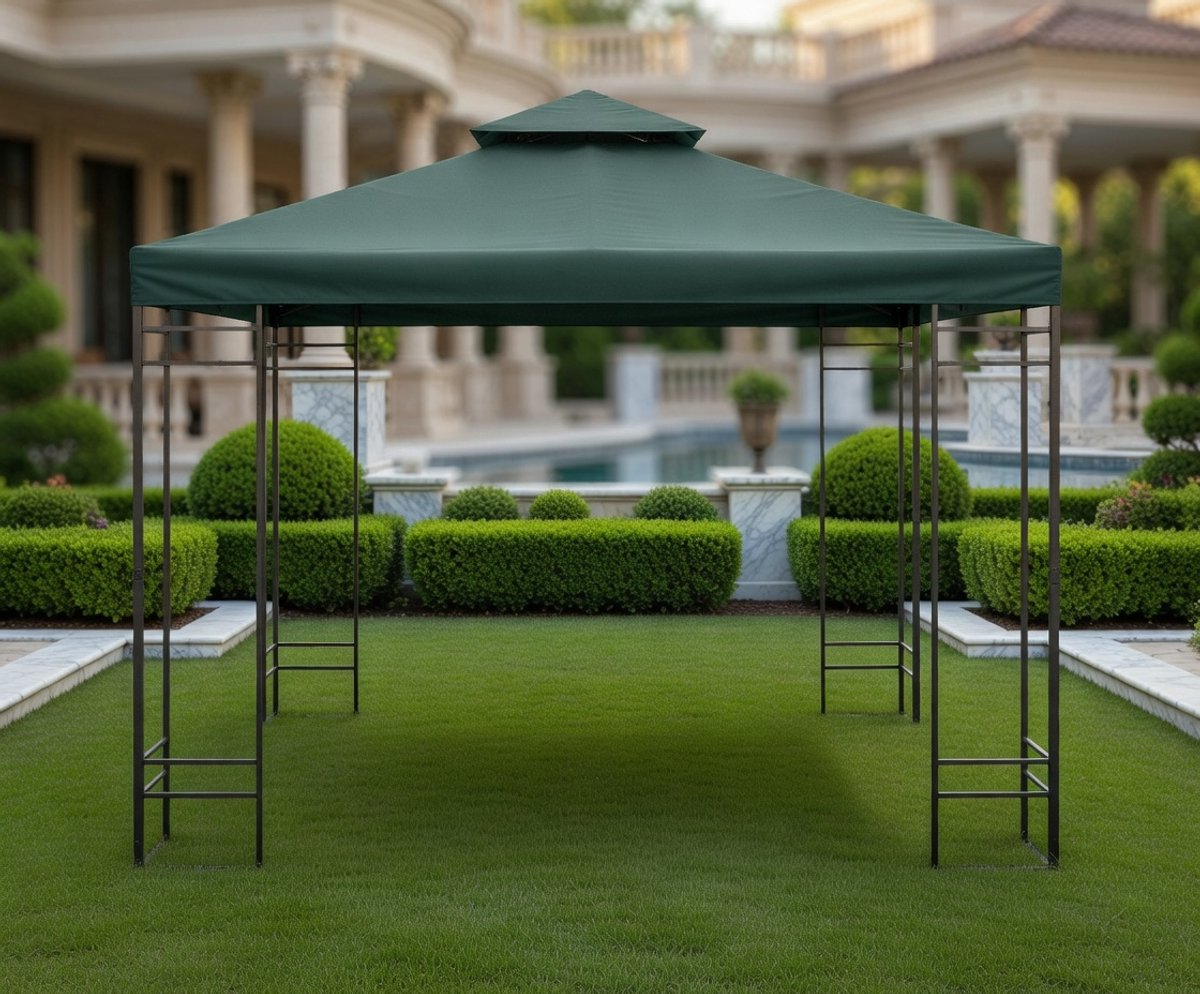 Vervangend Paviljoen Dak 3x3m Waterdicht & UV-Beschermend Polyester Dubbel Dak – Tuinpaviljoen / Partytent Dak Grijs – Medahomestore