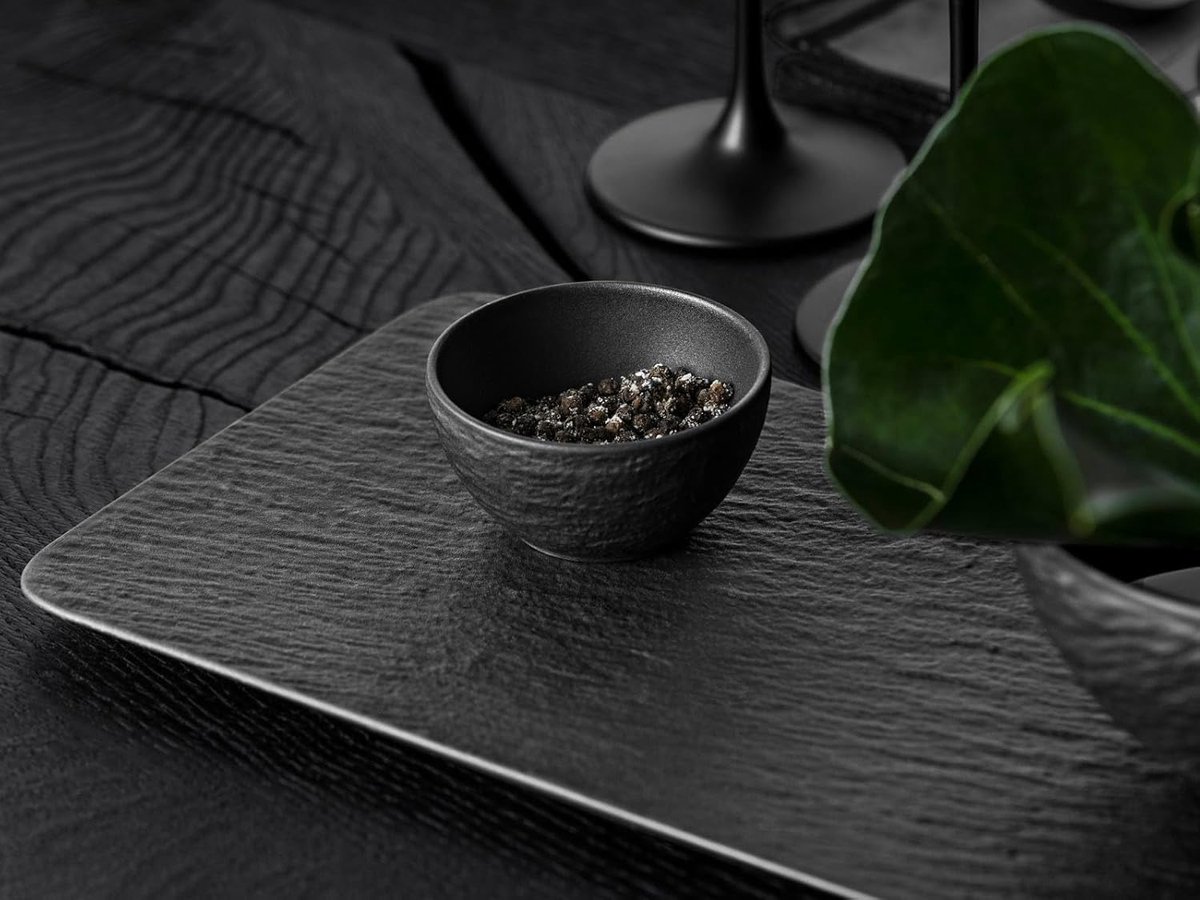 Villeroy en Boch Manufacture Rock Dipschaaltjes, moderne schaaltjes voor fingerfood en dips, premium porselein, vaatwasmachinebestendig, zwart