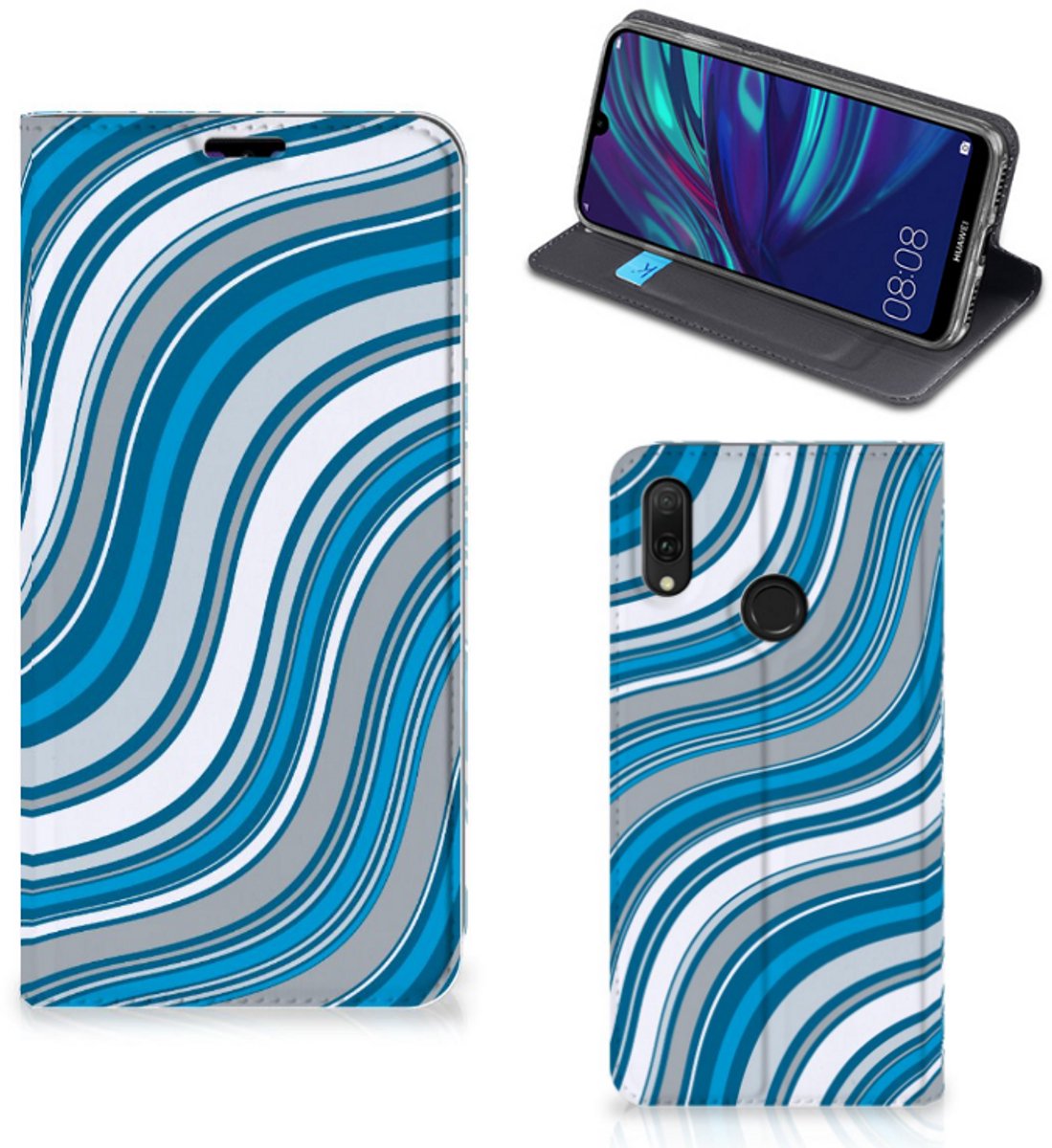 Huawei Y7 hoesje Y7 Pro (2019) Hoesje met Magneet Waves Blue