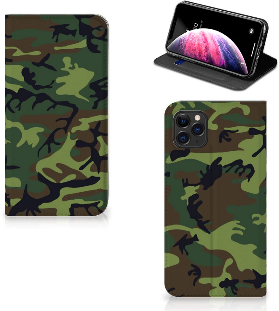 Book Case voor Apple iPhone 11 Pro Max Hoesje met Magneet Army Dark