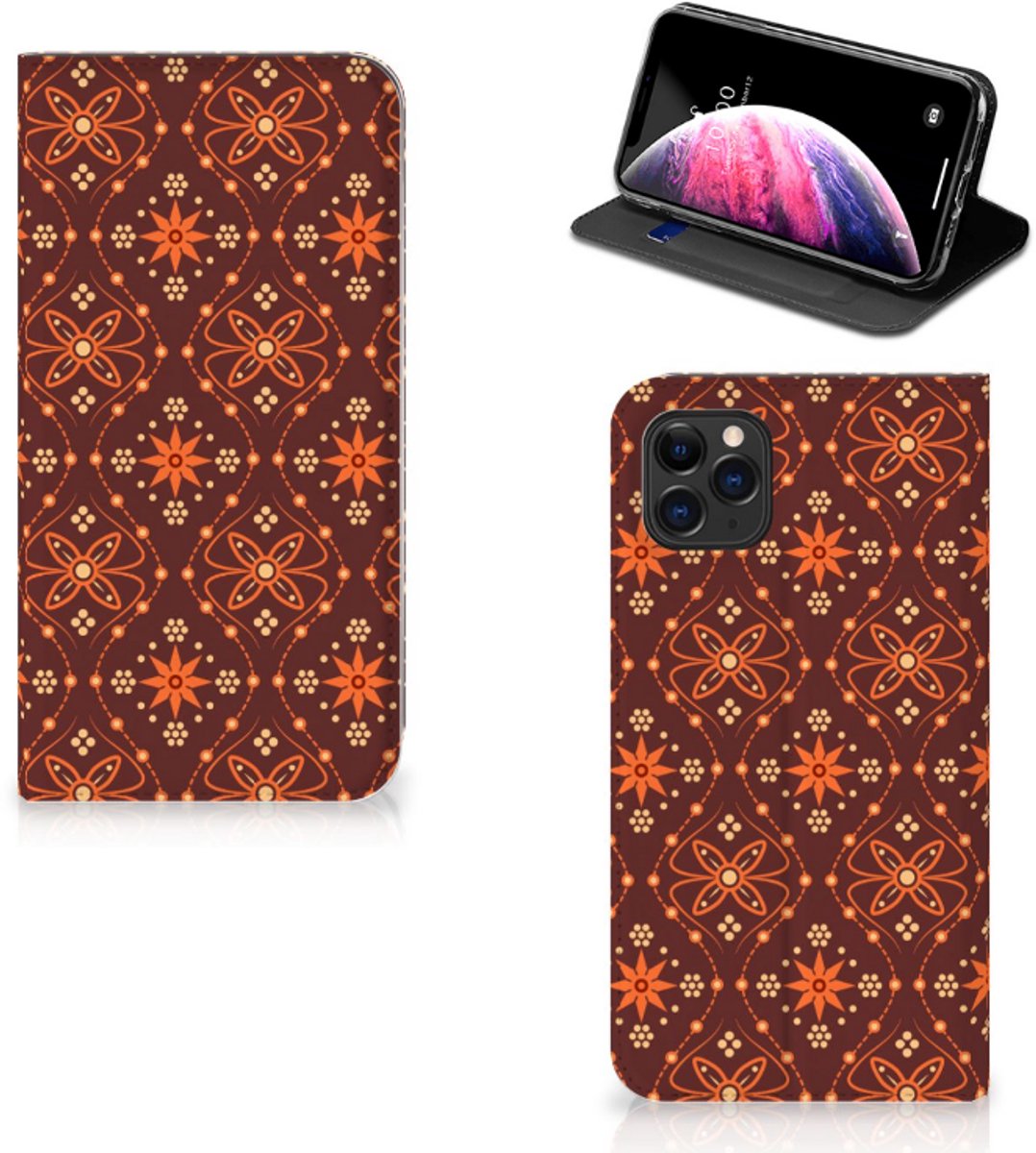 Apple iPhone 11 Pro Max Hoesje met Magneet Batik Brown