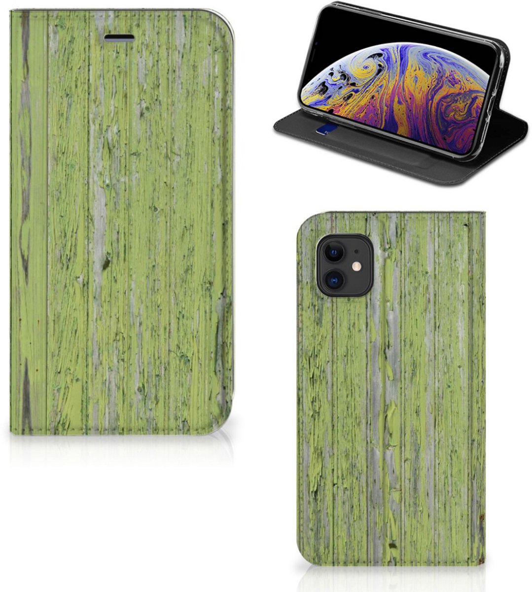 Apple iPhone 11 Book Wallet Case Green Wood