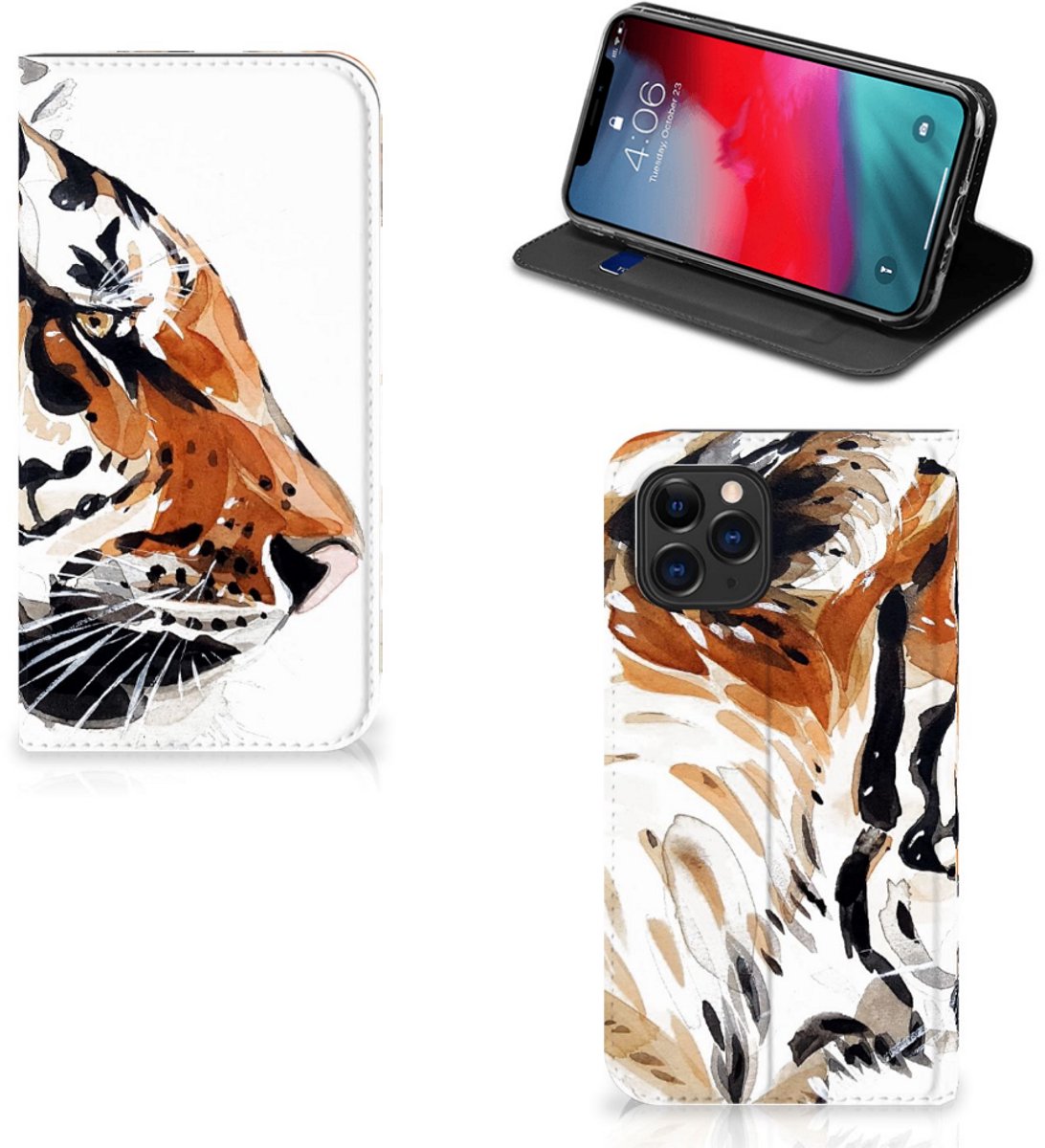 Standcase Hoesje voor Bookcase Apple iPhone 11 Pro Watercolor Tiger
