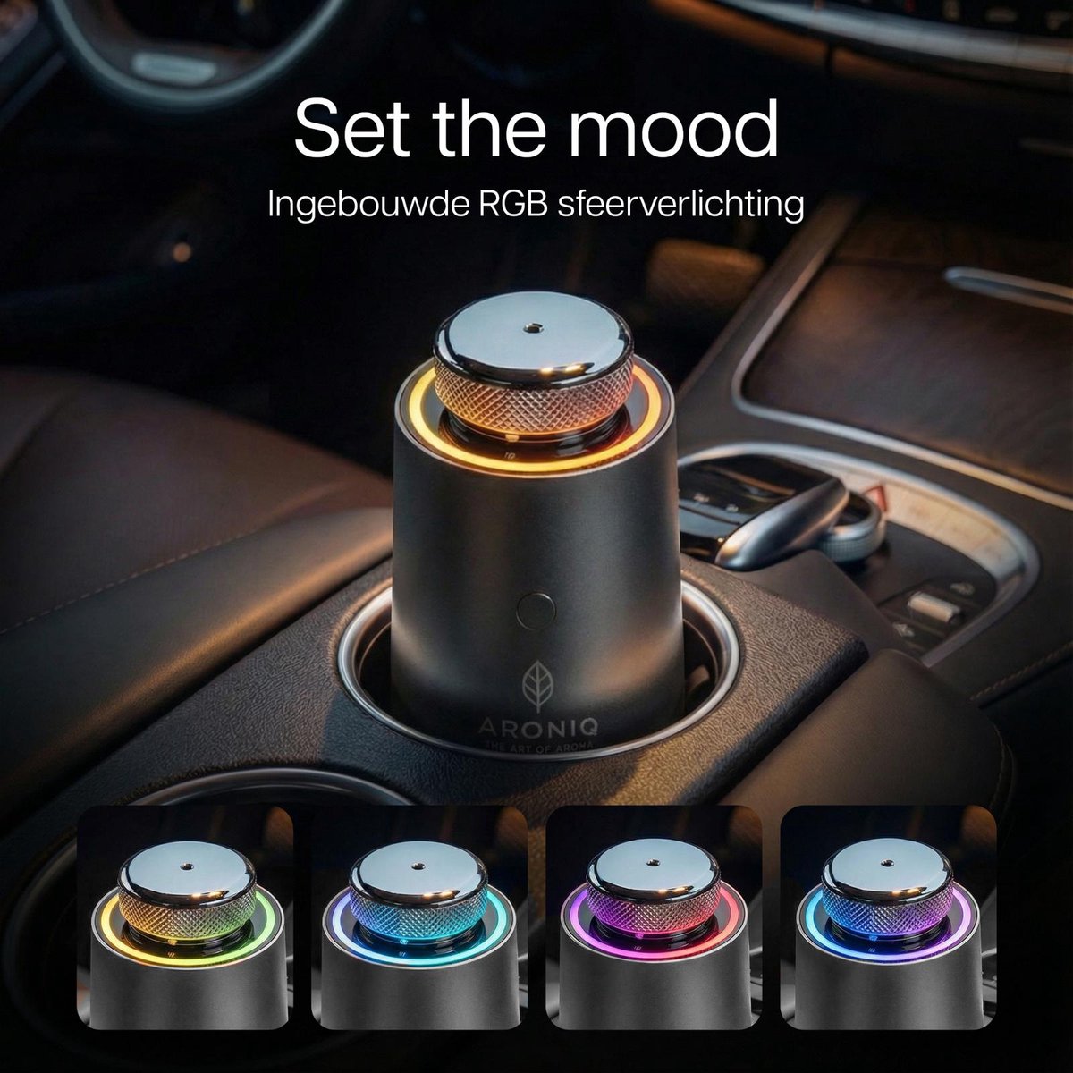 ARONIQ Luxe Aluminium Aroma Diffuser – Waterloos & Draadloos – Ambient light & Smart App – Aromatherapie Geurverspreider Auto & Huis – Trillingssensor – Incl. Signature Fragrance (Etherische Olie) – Moonstone Grey — cadeau in Cadeau-ideeën - foto 4