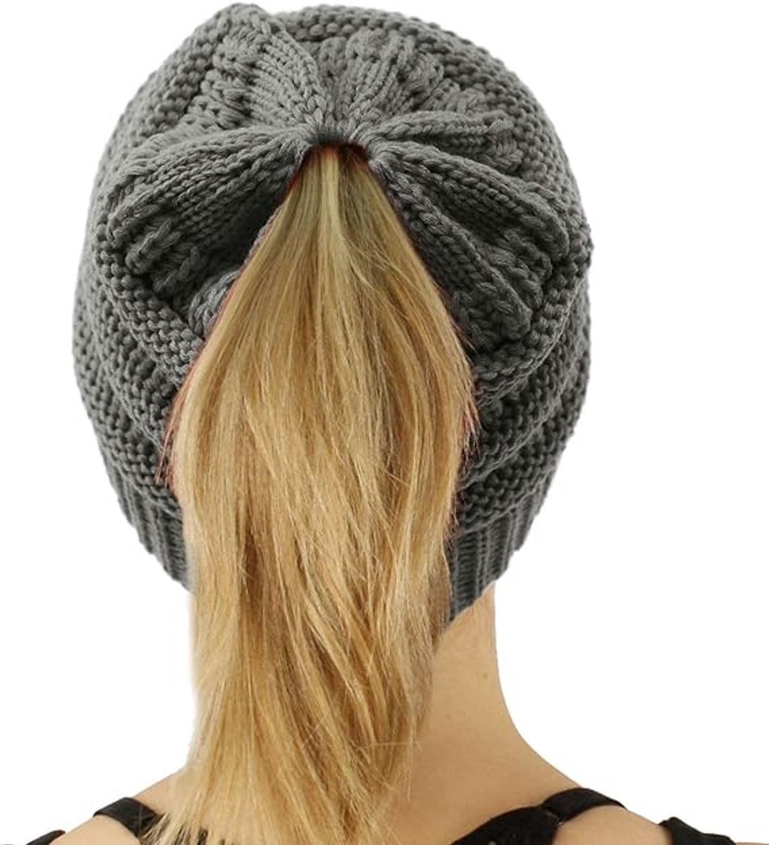 Go Go Gadget - Beanie - Muts - Met opening voor Paardenstaart of Knot - 1 stuk - One size - Grijs