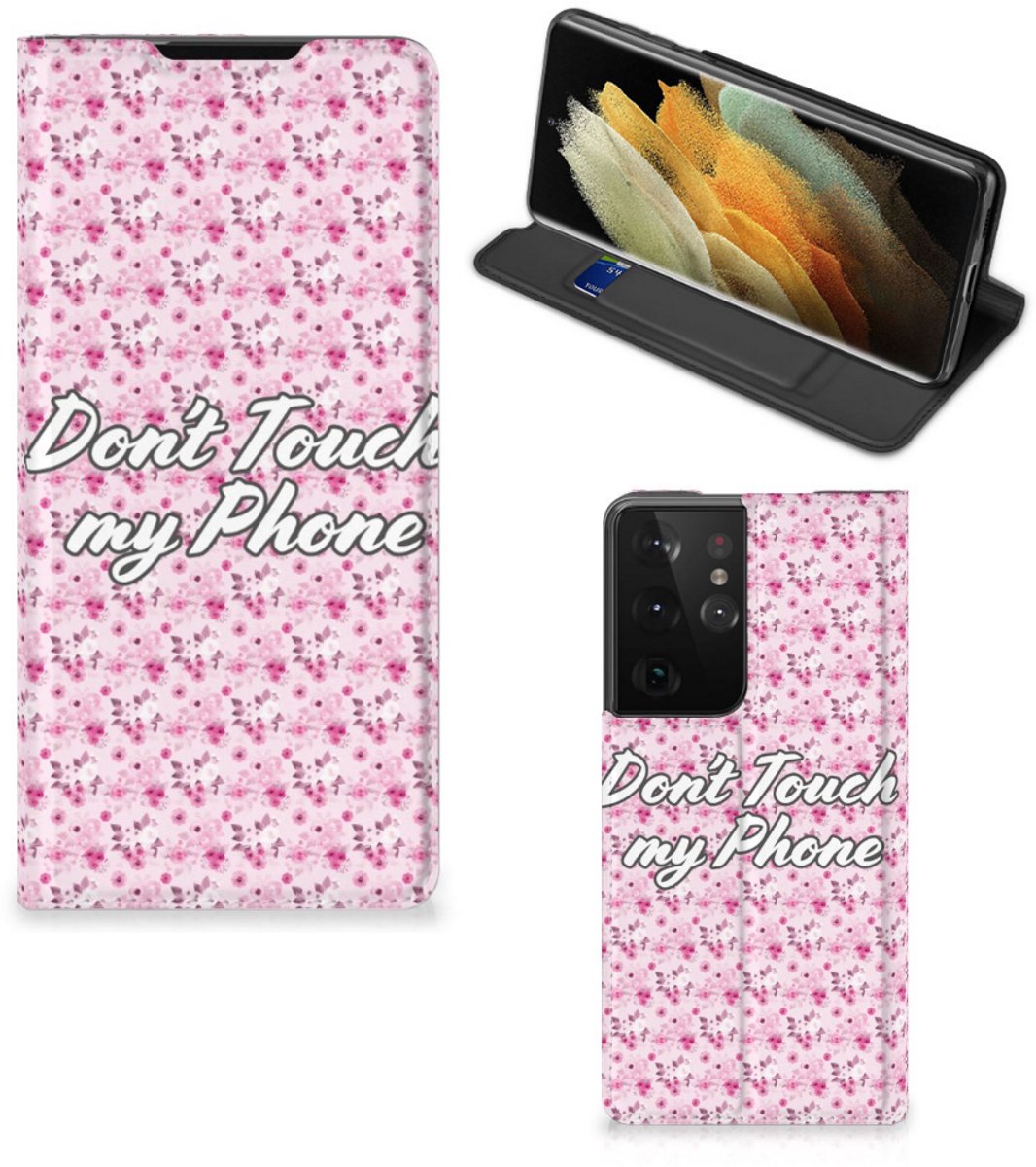 Standcase Hoesje voor Samsung Galaxy S21 Ultra Design Case Flowers Pink DTMP