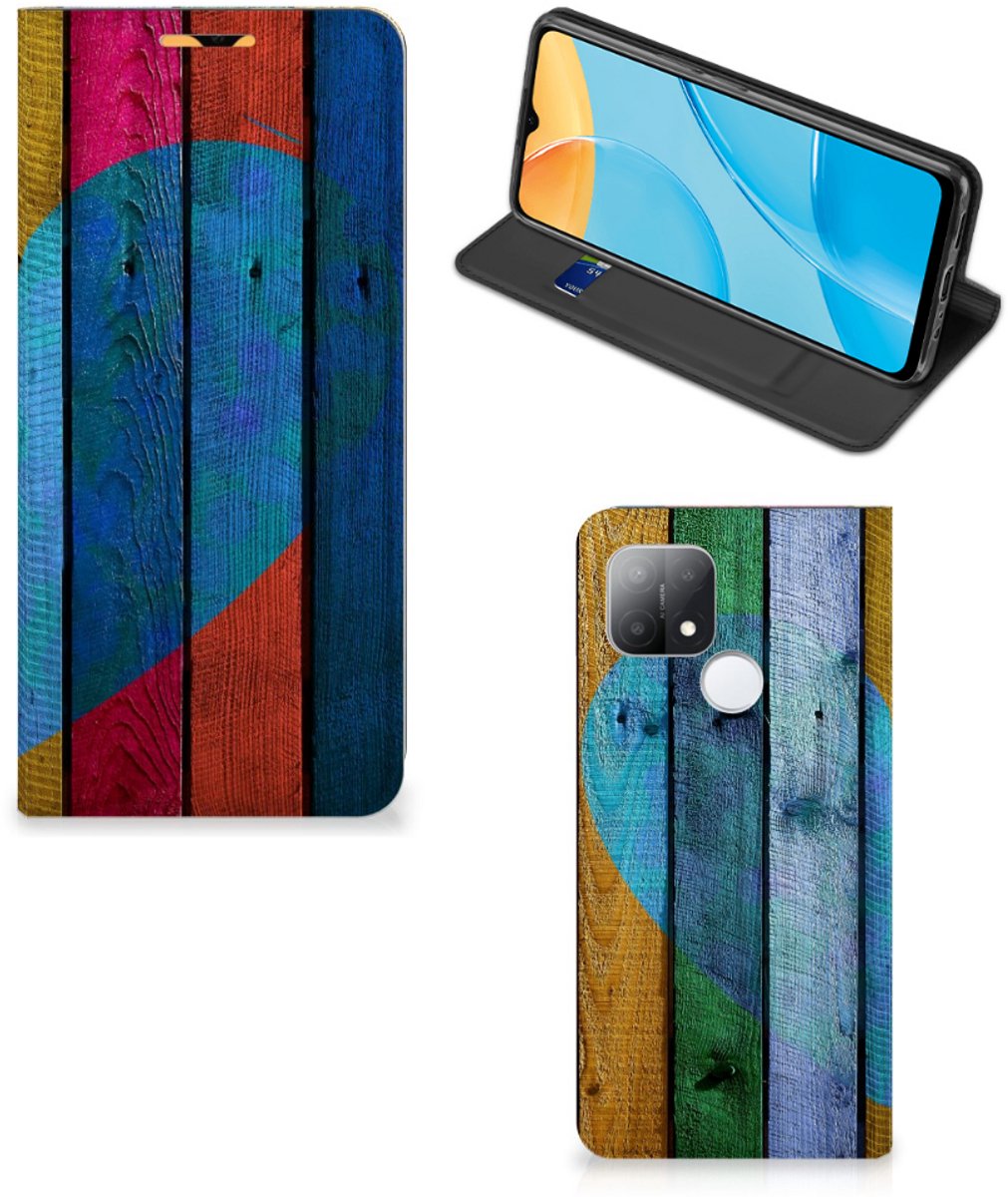 OPPO A15 Book Wallet Case Wood Heart - Cadeau voor je Vriend
