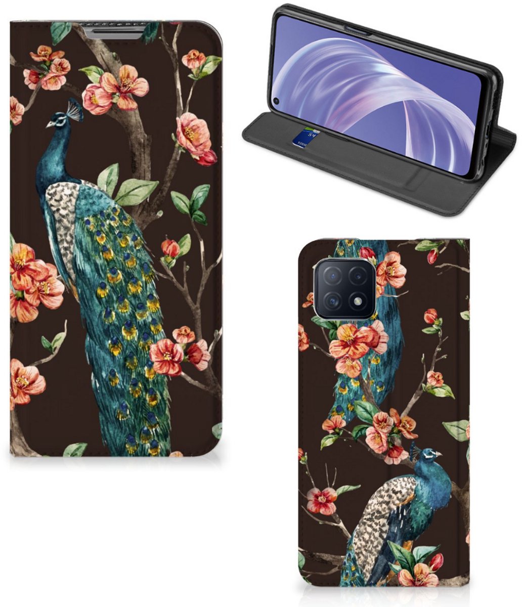 OPPO A73 5G Hoesje maken Pauw met Bloemen