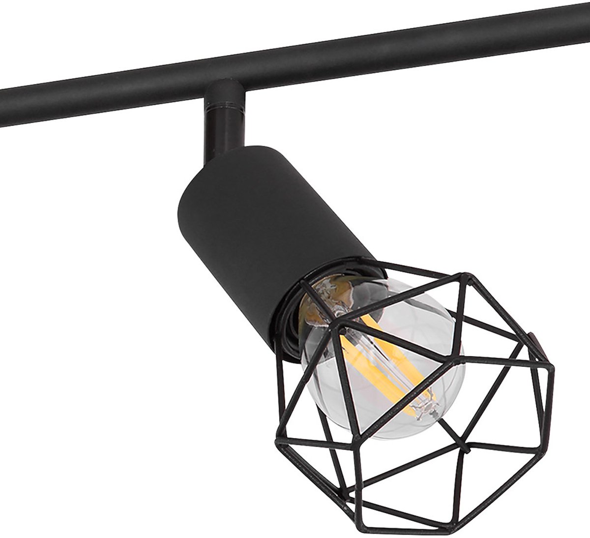 Globo Vintage plafondspot Plafondlamp hout 6-vlam spot strip metaal zwart, beweegbare spots, metalen gaas retro hout look bruin, 6x E14 stopcontacten, HxLxB 24,5x116x10 cm