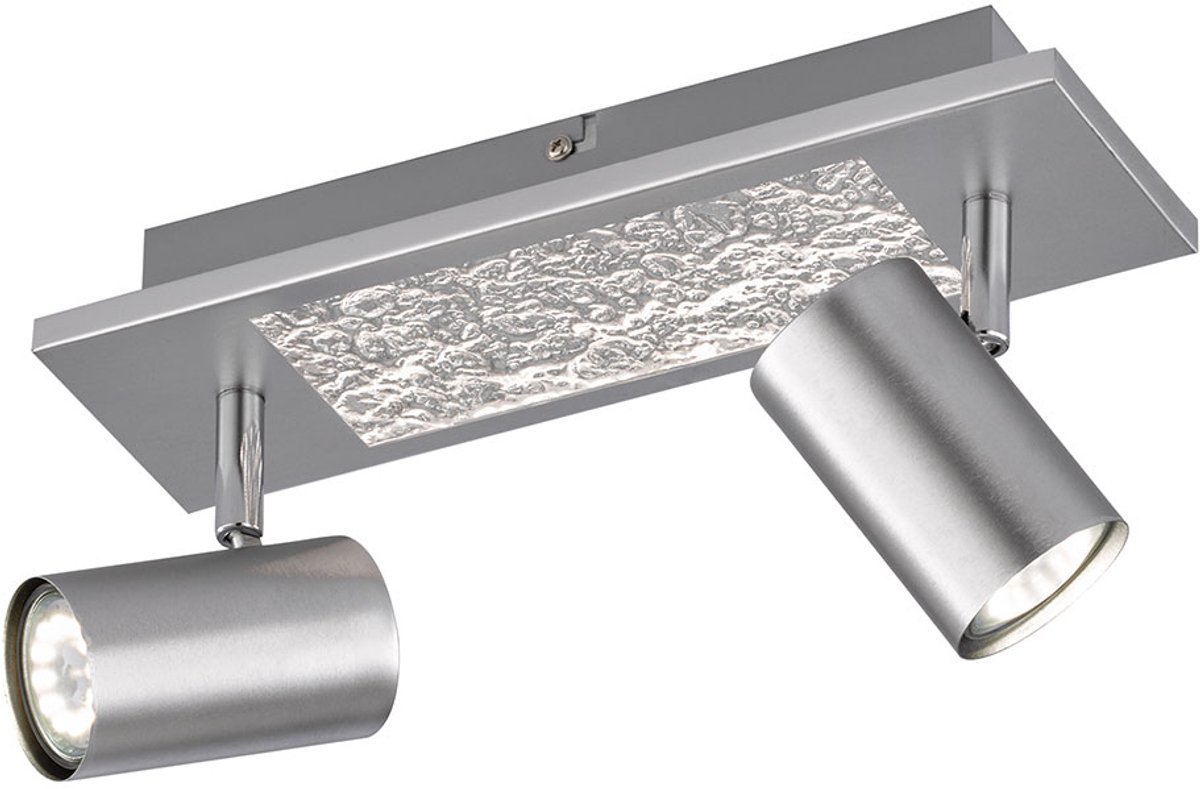 Zwenkbare plafondlamp Spots zilver 2-lichts, metaal chroom, 1x LED 4,5W 190Lm warm wit 2x GU10, LxBxH 33,5x9x17 cm, WOFI 11590