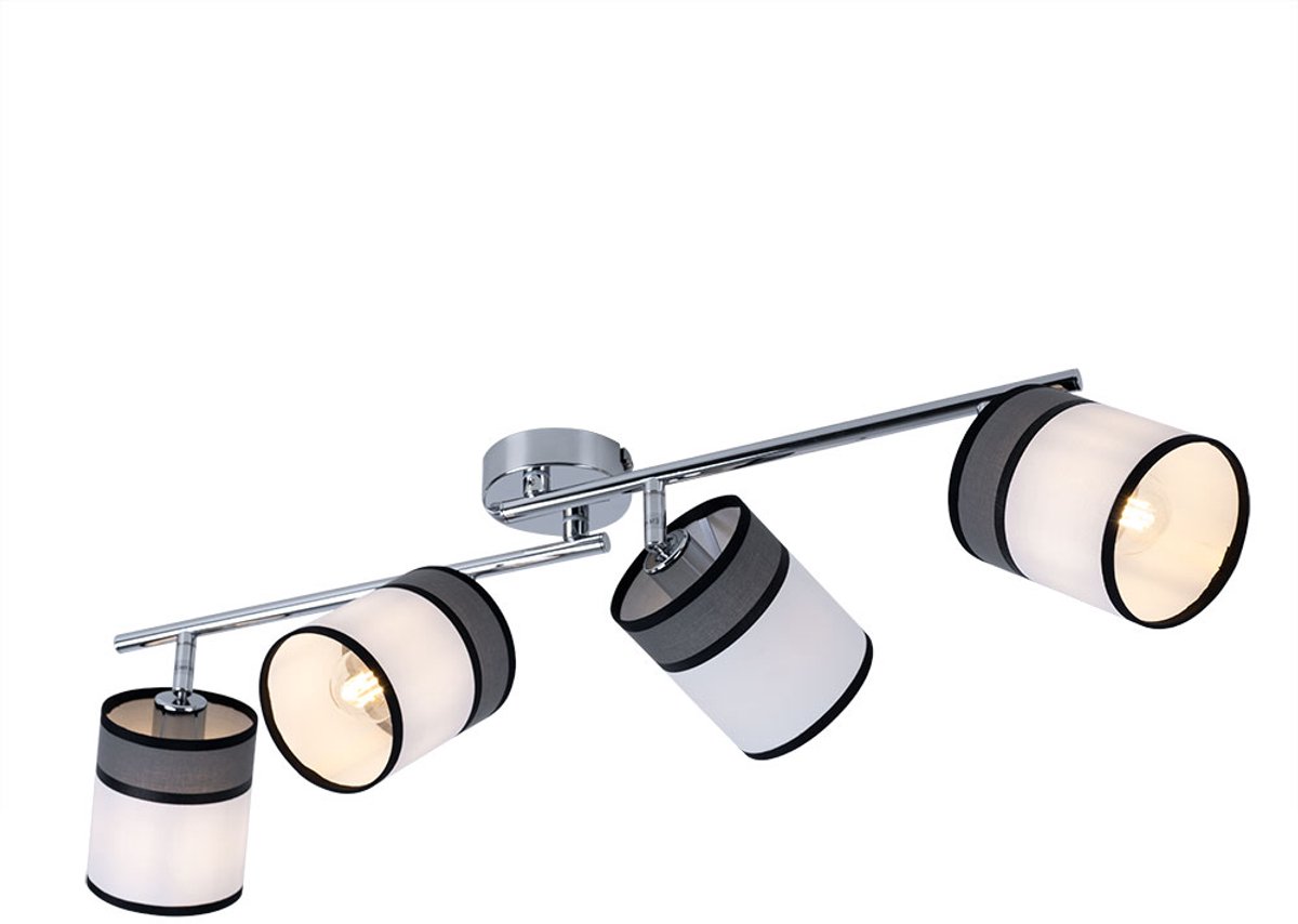 Plafondlamp 4 vlammen spot beweegbare plafondlamp woonkamer, metaal chroom grijs zwart, 4x E14 stopcontacten, LxBxH 88x10x22cm, WOFI 11645