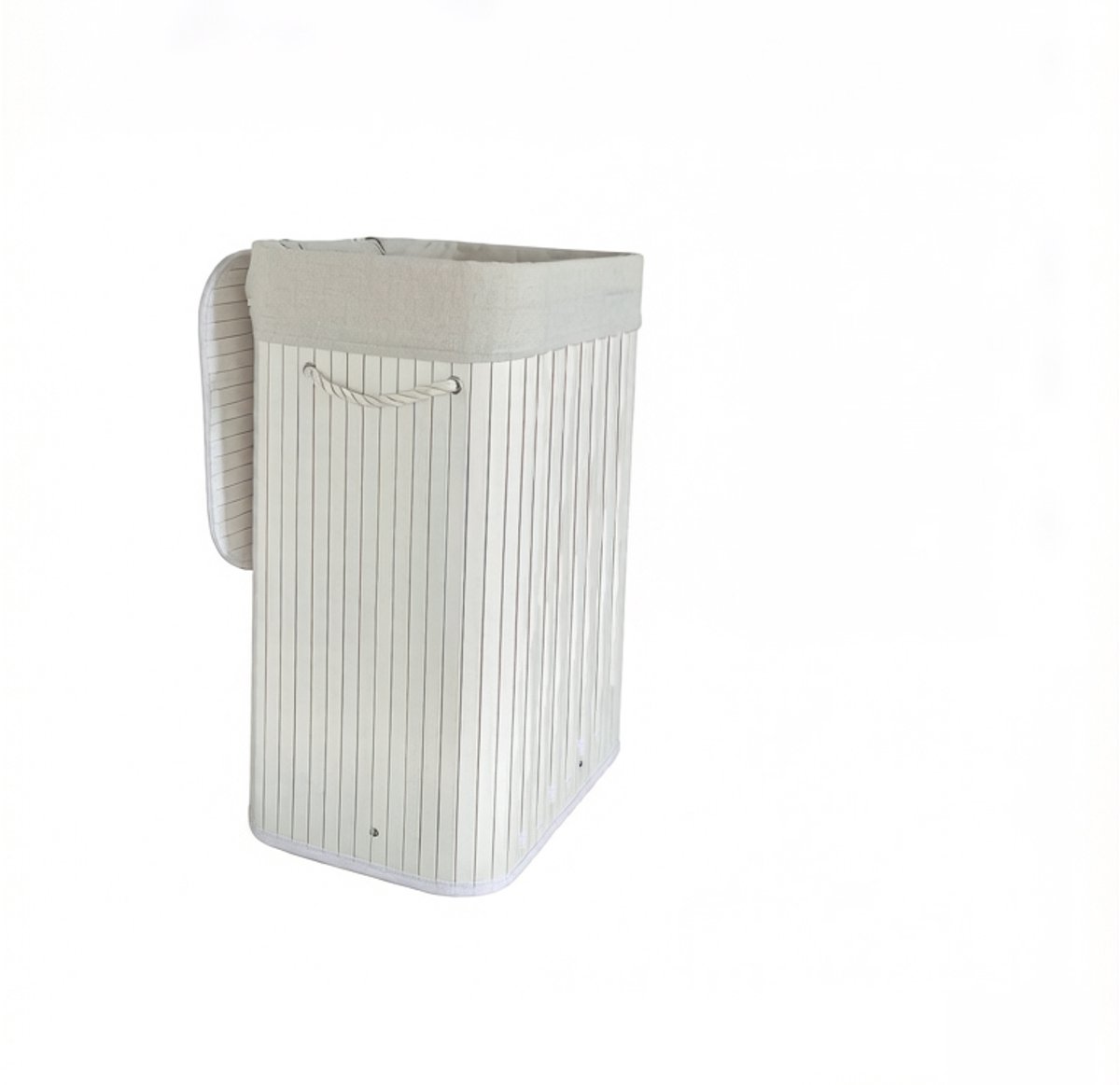 Hoppa! Wasmand | Opvouwbare Wasbak Met Deksel | Uitneembare Katoenen Waszak | 72L Wasbox | Bamboe | Waskist | Wit | 40 x 30 x 60 cm (BxDxH)