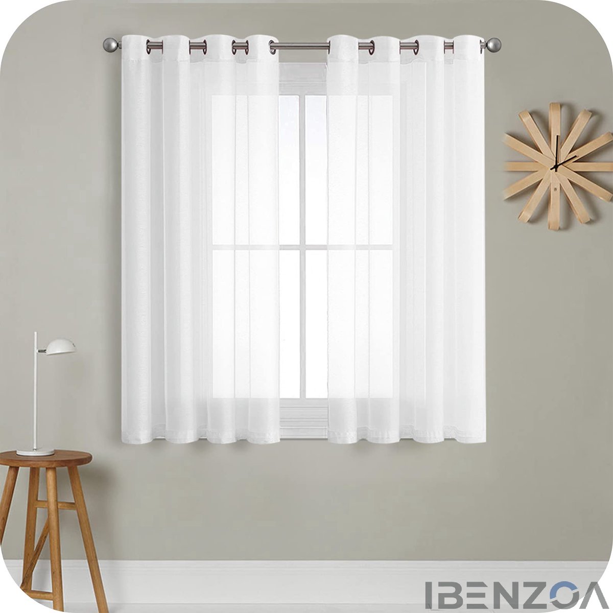 Ibenzoa Gordijn - Semi Transparant - 175x140 cm - Wit - Polyester