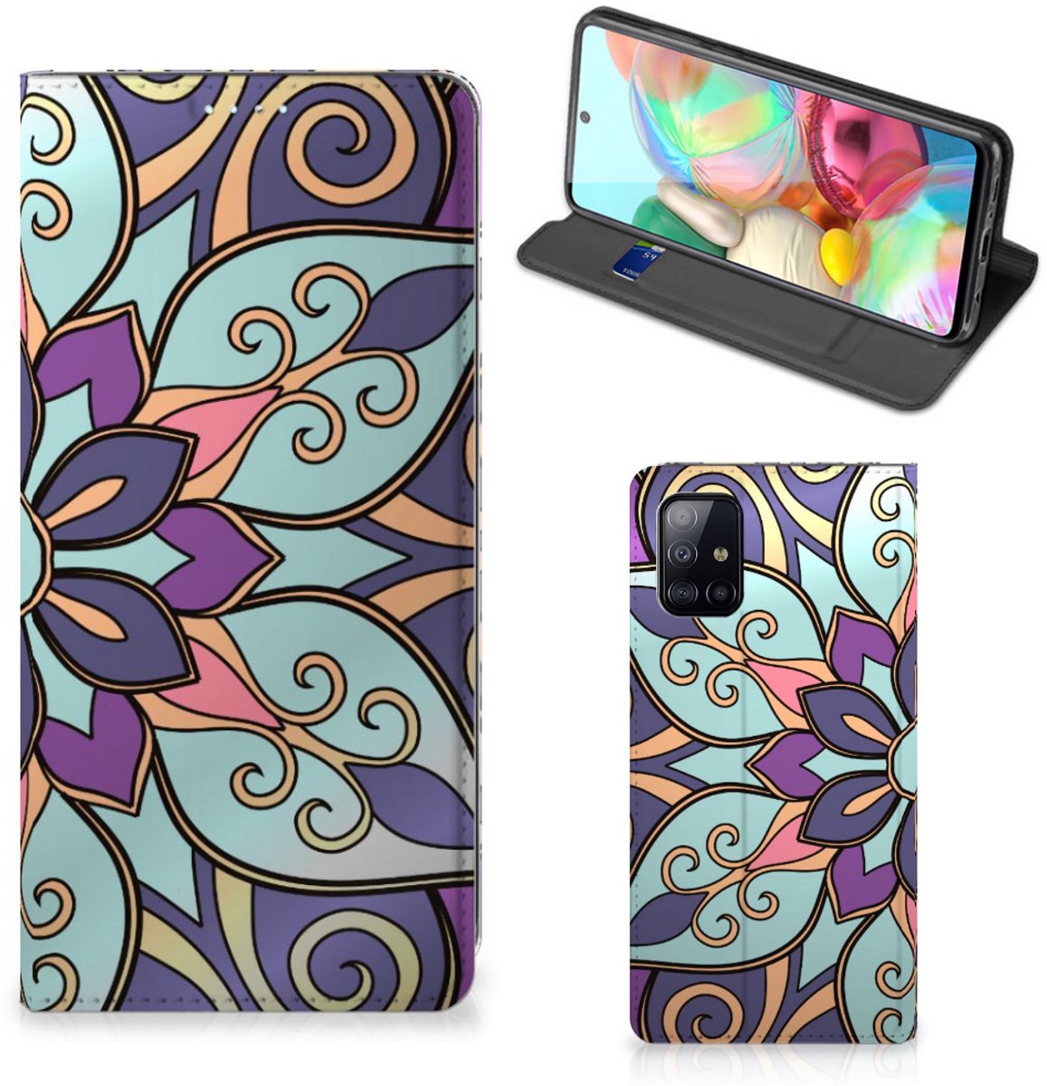 Samsung Galaxy A71 Smart Cover Purple Flower