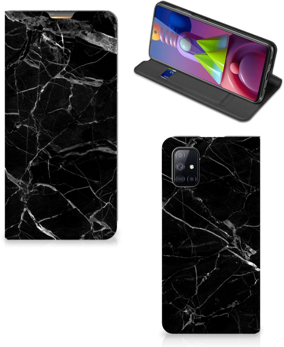 Book Case voor Samsung Galaxy M51 Standcase Marmer Zwart - Origineel Cadeau Vader