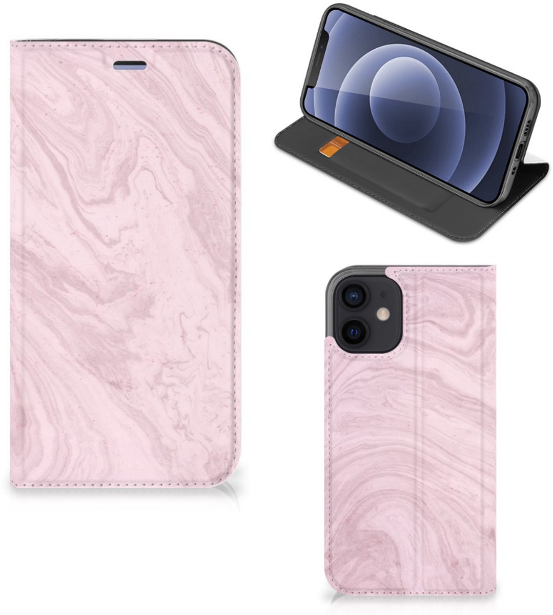iPhone 12 Mini Standcase Marble Pink - Origineel Cadeau Vriendin