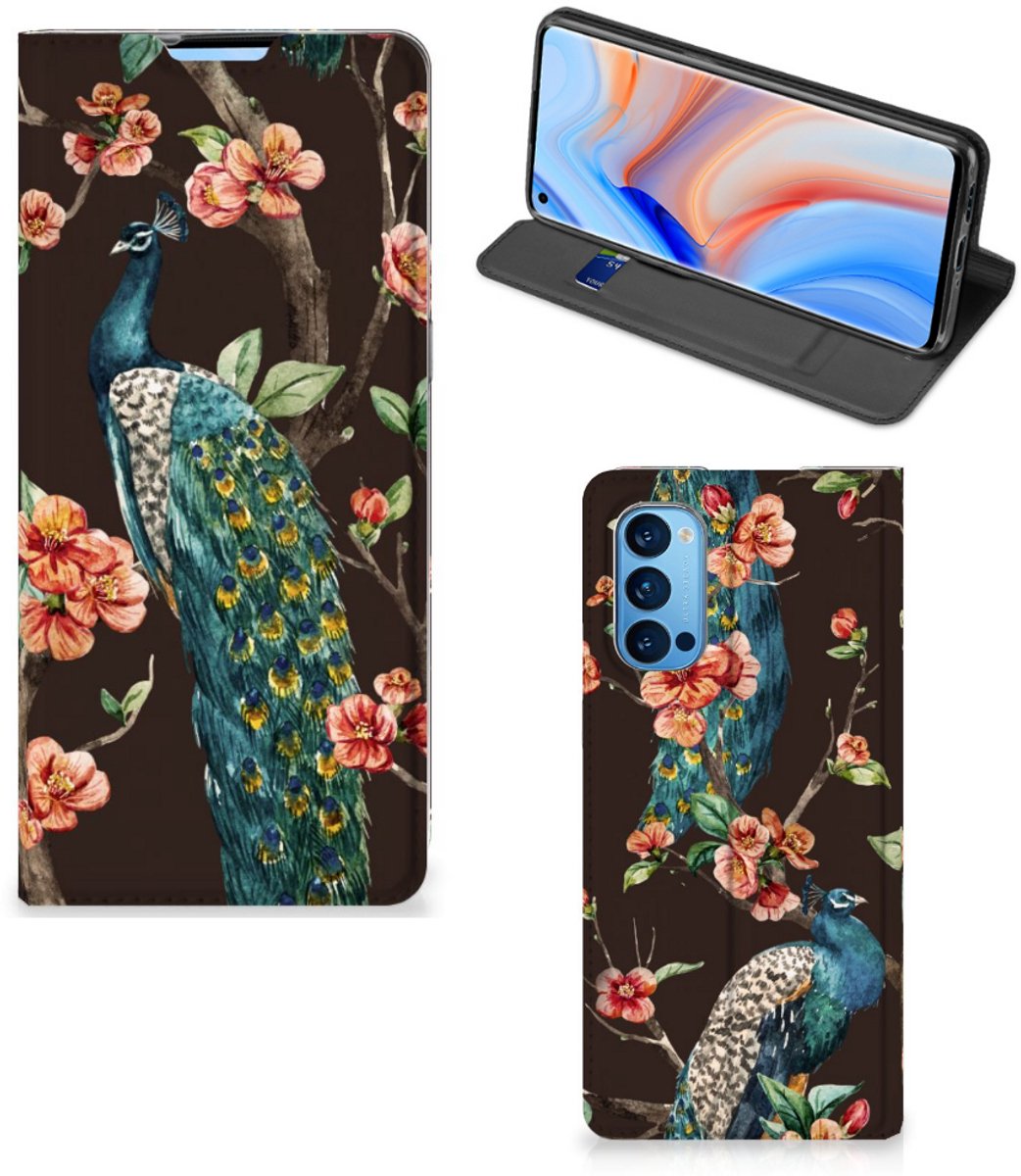 OPPO Reno4 Pro 5G Hoesje maken Pauw met Bloemen