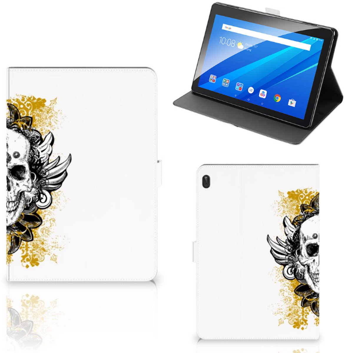 Tablettasje Lenovo Tab E10 Skull Goud