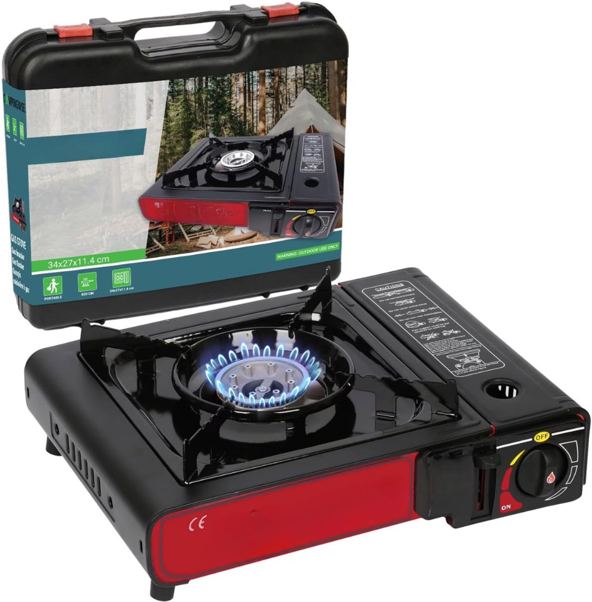 REN® Camping Gasstel - Gasstel - Kooktoestel Camping - Kookstel Gas Camping - Camping Gaspit - Zwart - 33cm x 28cm x 11cm