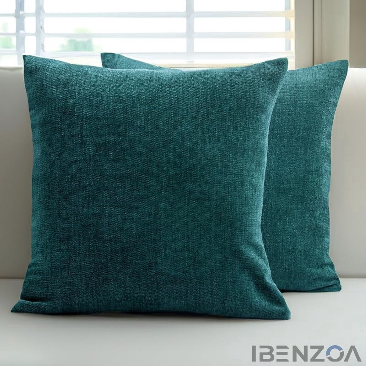 Ibenzoa Kussensloop - Chenille - 40x40 cm - Azure Blauw - Effen