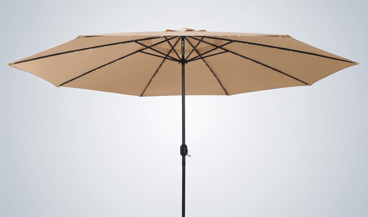 Luxe LED Tuinparasol 400 cm met 32 LED Lampjes, Metalen Mast & Zwengelmechanisme – Taupe – MedaHomeStore