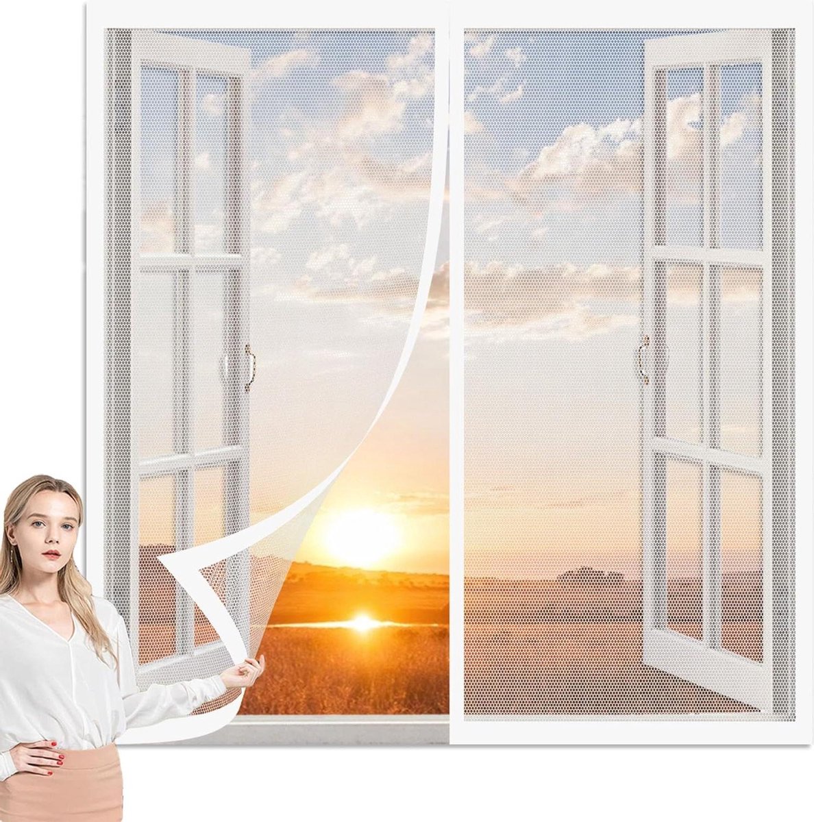 Muggenhor Raam - Vliegengaas Raamhor - Insecten Buiten Houden - Magnetische Sluiting - 128x120 cm - Wit