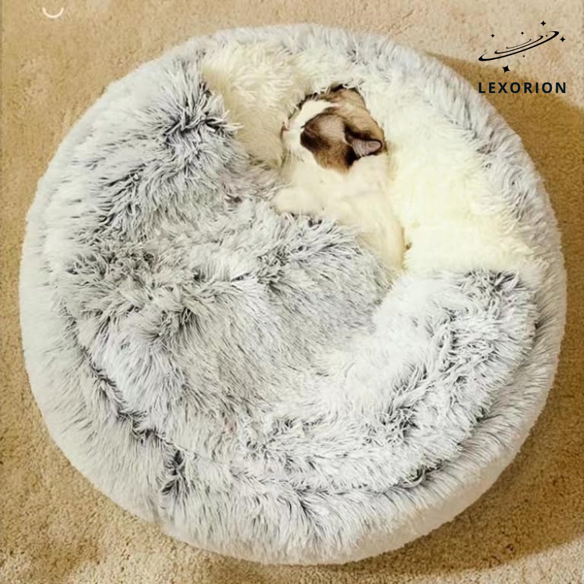 Kattenmand “Shell” Ø 60 cm – Luxe Pluche & Extra Gevuld – Comfortabel Halfgesloten Design – Antislip Bodem – Grijs