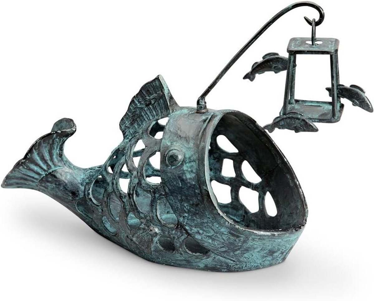 Theelicht Kandelaar - Kaarsenhouder - Sfeerverlichting Creëren - Vissersvissen Design - 11.5"L 6.5"H 5.5"D - Verdigris